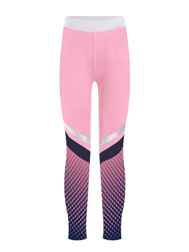 Kids Girls Fleece Warm Figure Skating Leggings Waistband Training Athletic Pants Stylish Gradient Dots Tights3