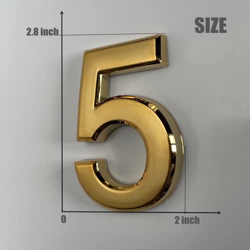 Image of 10 Pack Door Numbers 0-9, 2-3 /4in Address Number Stickers for Mailbox /Apartment /Outdoor, Gold Shining, by Hopewan (2.75 inch 10 Pack (0-9), Brass)