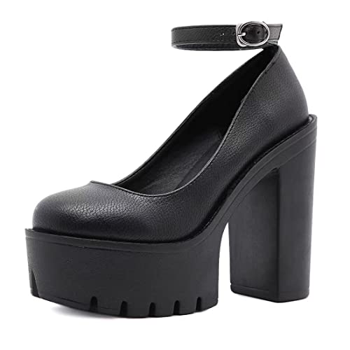 Image of Ulalaza Women Mary Jane Dress Pumps Lolita Shoes Cute Platform Gothic Double Ankle Strap Round Toe Chunky Heel Uniform Pumps Shoes Perfect for School Party Business Work Dance Date Night Club