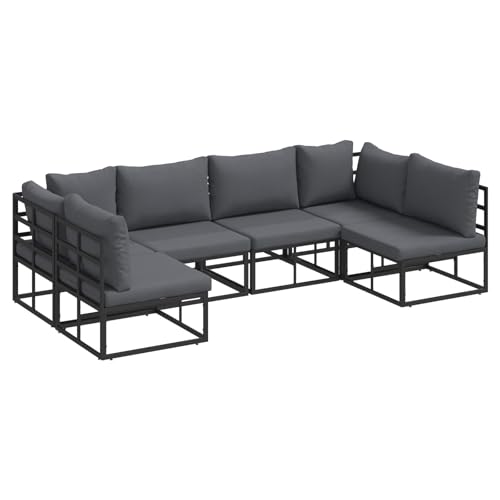 Owoxanthellate Juego de sofá de jardín de 6 plazas, aluminio negro, resistente a la intemperie, 71 x 71 x 71 cm, sofá esquinero y sofá central con acolchado para balcón, terraza, salón, muebles de