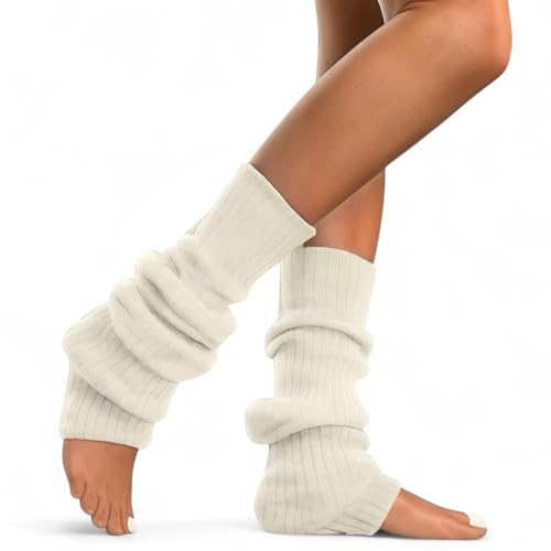 NITESHEYS Lambswool Winter Ribbed Leg Warmers Natural Wool Footless Long Socks For Women