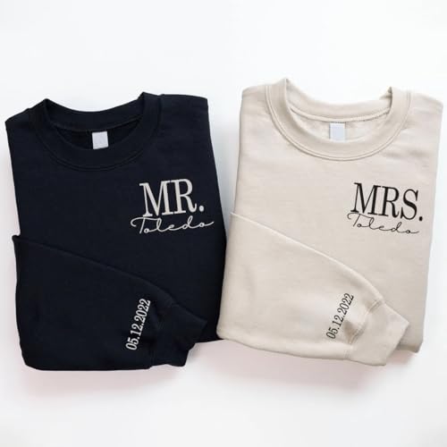 Custom Embroidered Couple Hoodies Mr and Mrs Sweatshirt Custom Gift for Him Her Valentine Day Anniversary Personalized Couple Gift Sand3