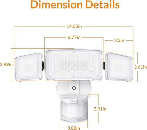 LEPOWER LED Security Lights Motion Sensor Light Outdoor, 38W 4200LM Light, 5500K, IP65 Waterproof, 3 Head Detected Flood Light for Garage, Yard, Porch (White) - Image 3