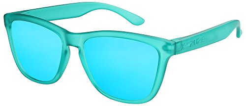 X-CRUZE® 9-063 Gafas de sol Nerd polarizadas estilo Retro Vintage Unisex Caballero Dama Hombre Mujer Gafas - verde-transparente mate/azul claro tipo espejo