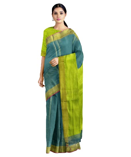 Silk Zone Bhagalpur Bhagalpuri Handloom Women's Tissue Linen With Contrast Paipin And Blouse New Designed Saree Blouse Same As Pallu Free Size 6.5 Meter Including-image-45