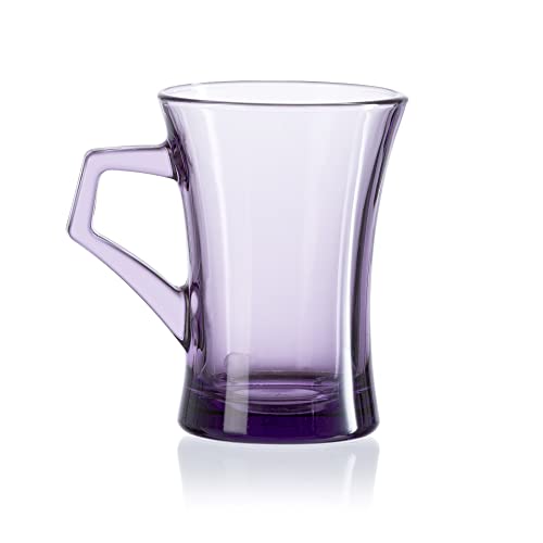Image of Pasabahce Azur Mug from House of Pasabahce The Original Pasabahce from Turkey, Purple Transparent Azur Mugs, 210 ml in Set of 6 Pcs, Perfect fit for Tea /Coffee.