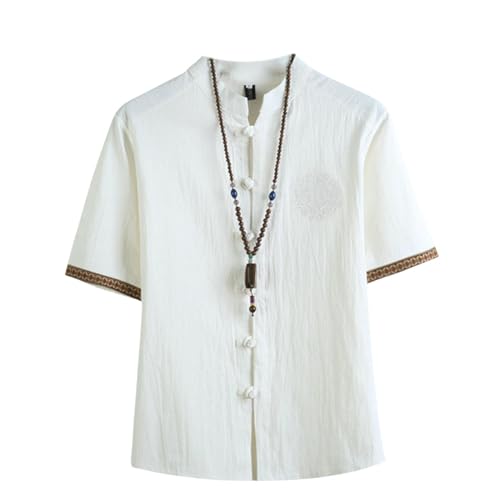 Chemise chinoise homme en coton mélangé ajustée à manches courtes et col montant