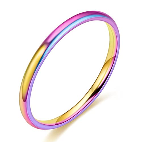 Bague Acier Inoxydable 2mm Anneau Fin Chic Femme Multicolore Taille 60