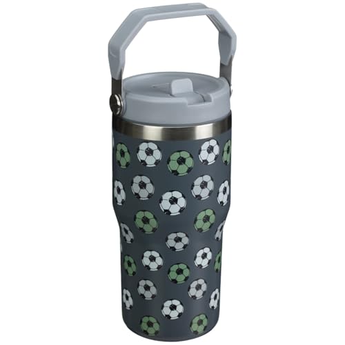 Printed Hydrate Double Wall Drinking Tumbler 550ml - Rotating Lid Offers The Choice Between Using The Straw And Sipping From The Opening, While The Cover Prevents Any Accidental Leaking (Footballs)