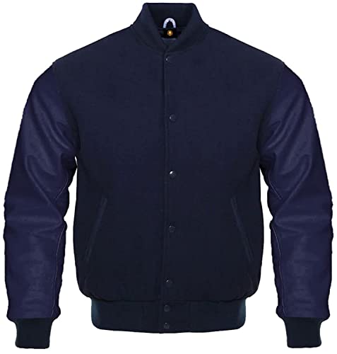 AMAZEE Wool Body Leather Sleeves 38 Colors Option Letterman Baseball Bomber Varsity Jacket