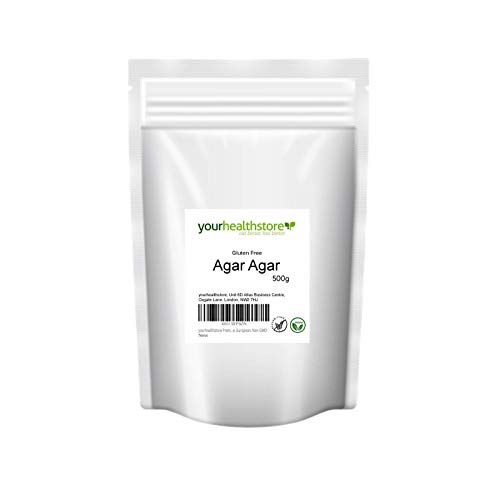 yourhealthstore Premium Agar Agar en polvo sin gluten 500 g, gelatina vegana, europea, no transgénico (bolsa reciclable)