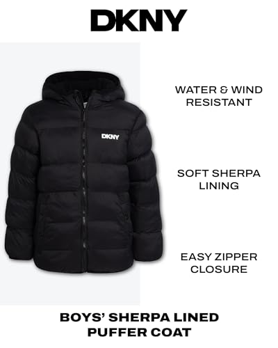 DKNY Boys Winter Jacket - Heavyweight Sherpa Lined Jacket Hooded Puffer Coat with Pockets - Warm Puffer Jacket for Boys2