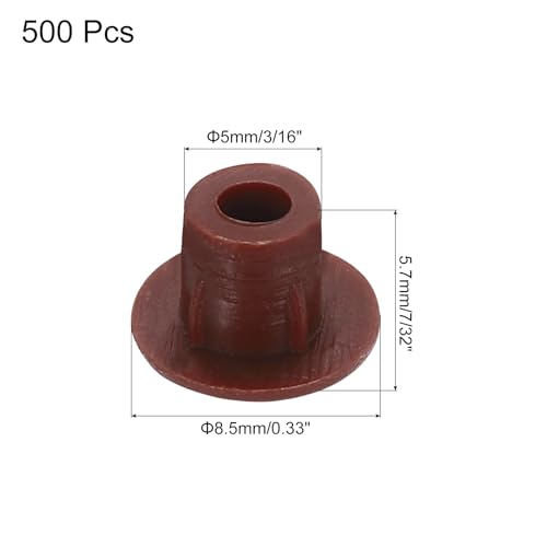 Image of MECCANIXITY 500pcs Plastic Hole Plugs, 5mm (3 /16 Inch) Red Brown Screw Caps Cover Snap in Locking Round Button Top Shelf Plugs for Cabinet Cupboard Bookcase License Plate Furniture