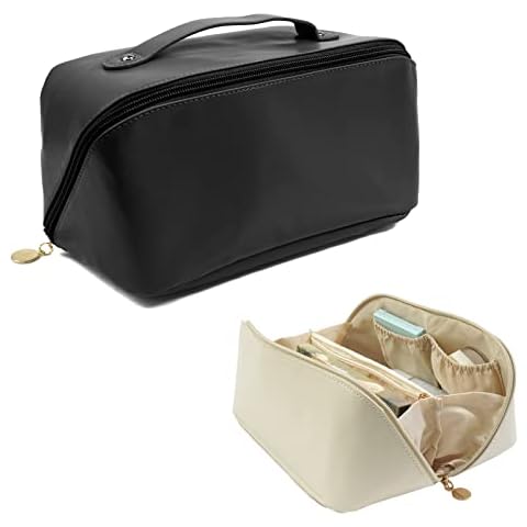 S-SNAIL-OO Upgrade Large-capacity Travel Cosmetic Bag, Women Pu Leather Waterproof Portable Cosmetic Bag with Handle, Storage Bag for Place Skin Care Products, Jewelry, Sundries. (Black) Cover