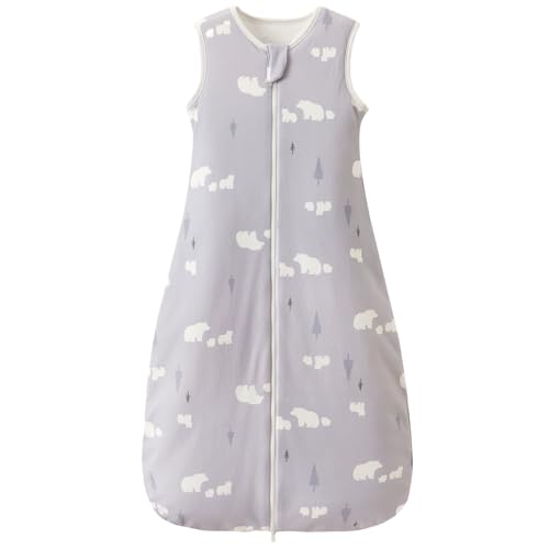 Image of Super Soft 1.5 TOG Sleep Sack, 100% Cotton All Season Warm Baby Wearable Blanket for 6-18 Months, White Bear, Size M