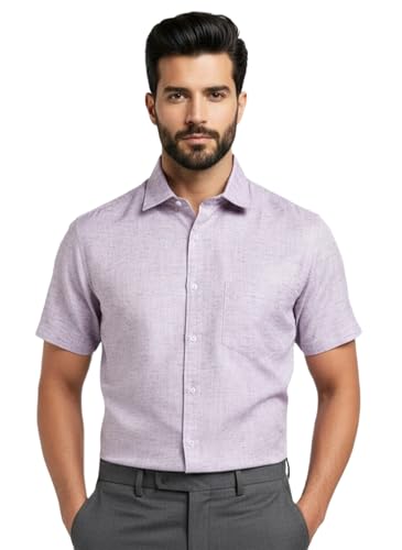 Image of Amazon Brand - INKAST Men's Cotton Solid Plain Half Sleeve Shirt | Plain Regular Fit Casual Shirt for Mens