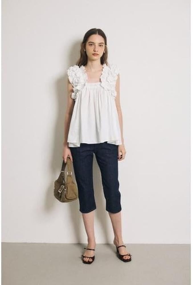 Amazon | [マウジー] SHOULDER FRILLS トップス BLK FREE | シャツ