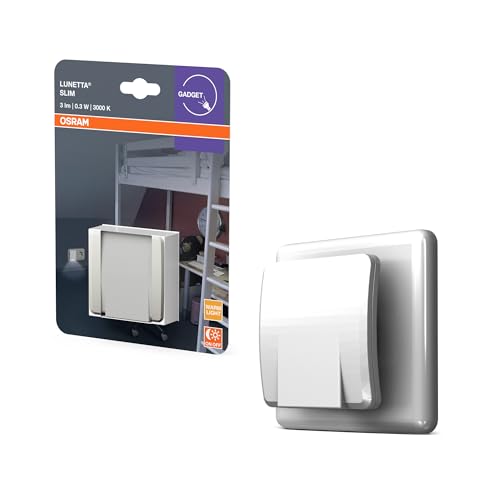 Osram LUNETTA Slim Nachtlicht Weiß 3000K LED 3 lm 0,3 W mit Tag-/Nacht-Sensor, IP20, indirekter Lichtaustritt, Steckdosenmontage
