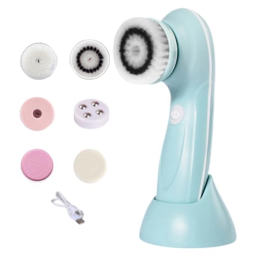 Limpieza de cepillo facial, limpiador facial, herramienta exfoliante facial con 6 cabezales de cepillo, de limpieza recargable para el cuidado de la piel, limpia suavemente profundamente el