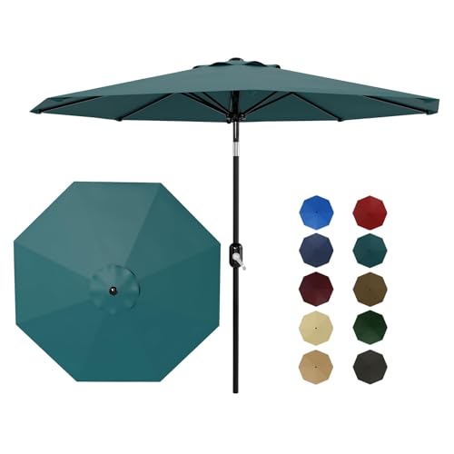 Garvee 9 ft Patio Umbrella - 8 Sturdy Ribs Outdoor Table Umbrella with Crank Lift & Push Button Tilt - Market Umbrella for Pool Deck Yard Garden - Turquoise