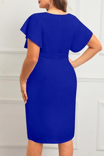 Image of Plus Size Cocktail Dress - Wedding Guest Women Bodycon Vintage Ruffle Church Pencil Dress