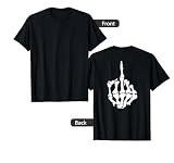 Offensive Rude Biker Skeleton Middle Finger Back Print T-Shirt