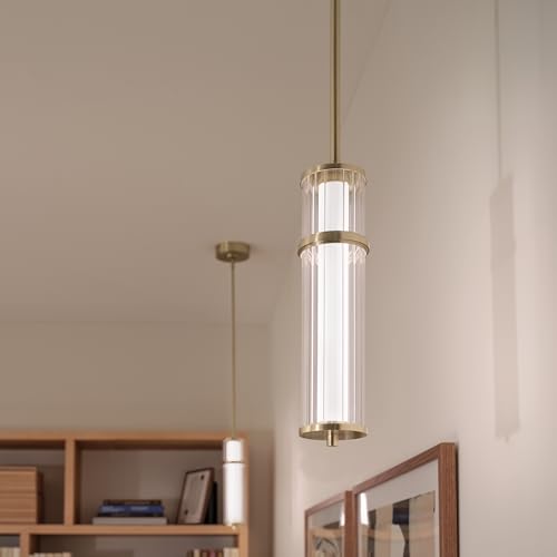 Kichler Riven LED 1-Light Pendant with Clear Fluted Glass in Champagne Bronze, Sloped Ceiling Compatible, for Kitchen or Dining Room (15.5" x 5"), 52755CPZLED by Kichler - Image 7