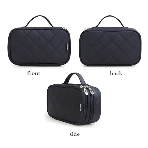 Image of Polyester Cosmetic Bag Travel Professional Cosmetic Makeup Kit Storage Organizer Toiletry Vanity Bag with Adjustable Compartment (Black)