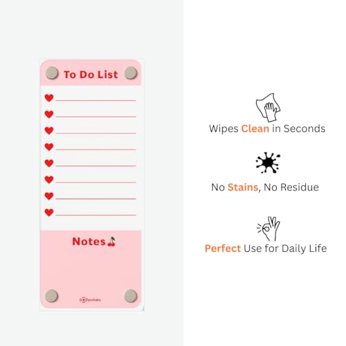 Image of Magnetic Fridge Board - ToDo List | 24x10 cm| Planner for Kitchen,Office,Home | Reusable Shopping List Board, Menu & Reminders - Pink