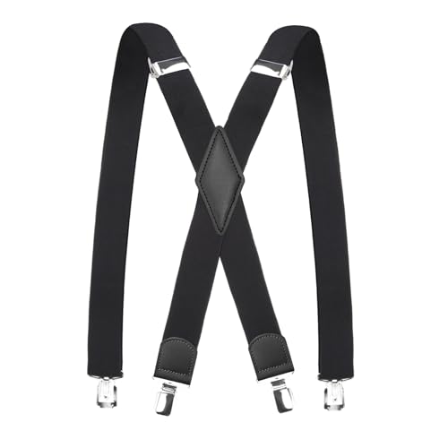 Pejoye Hosenträger für Herren 3.5cm Breit Arbeitshosen Stark Motorradhose Lang X Form 4 Metall Clips Einstellbar und Elastisch Einheitsgröße für Männer und Damen (Schwarz)