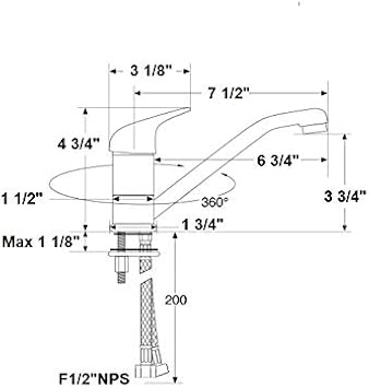 Scandvik Single Lever Galley Mixer, Chrome, Stainless Steel, Modern Style, Easy to Install, Portable