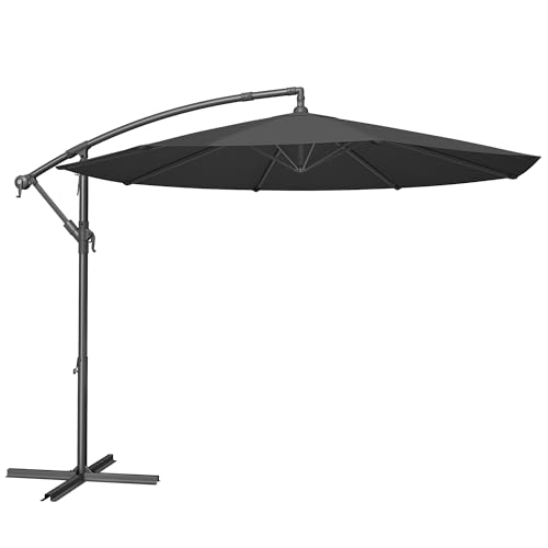 SONGMICS Sombrilla en Voladizo con Diámetro de 300 cm, con Soporte, para balcón, Protección UV UPF 50+, Manivela para Abrir y Cerrar, para Patio, Jardín, Gris GPU116G01
