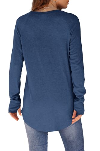 Image of XIEERDUO Womens Tunic Tops to Wear with Leggings Long Sleeve Thumb Hole Shirts Crew Neck Curved Hem