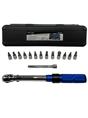 Kraftwelle Drehmomentschlüssel Set Fahrrad & Motorrad 1/4 Zoll Antrieb mit Umschaltknarre, Verlängerung, Messbereich 2-24 NM Präzisionswerkzeug inkl. Hex & Torx und PH Bits ± 3% Fehlergenauigkeit Cover