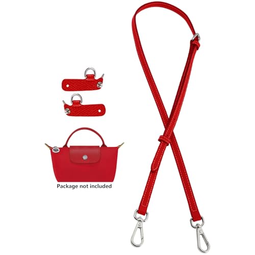 Image of Bag Leather Strap Replacement Adjustable Crossbody Shoulder Straps for XS MINI Pouch, No Damage Conversion Kits Accessories (MINI-Brilliant Red-Silver)