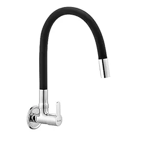 Ruhe Pavo 20 inch Sink Cock Black Faucet/Tap | Sink Cock with Silicon Black Flexible Spout (Foam Flow Function) Faucet/ Brass Tap | Wall Mount and 360 degree rotatable Super-functional water tap for Kitchen Sinks