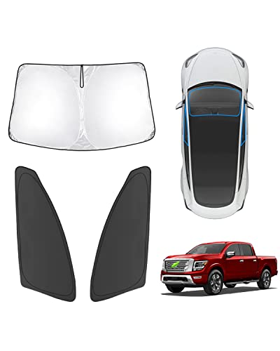 Karltys 3PCS Windshield Sun Shade for 2020-2025 Nissan Titan, Reflective Front and Side Window...