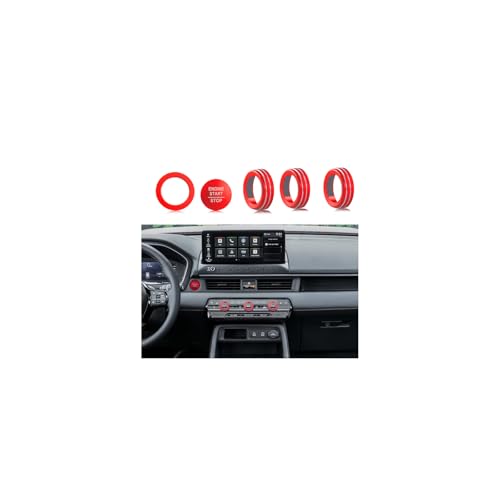 Image of for Honda 2026 Passport /2026 Pilot Interior Accessories, Aluminum Alloy one-Button Start Cover /Ring, air Conditioning knob, 5-piece Set (red)