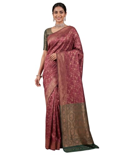 Image of AKHILAM Women's Multicolor Litchi Silk Ethnic Motif Print Saree With Unstitched Blouse Piece|sarees for women | litchi silk sarees