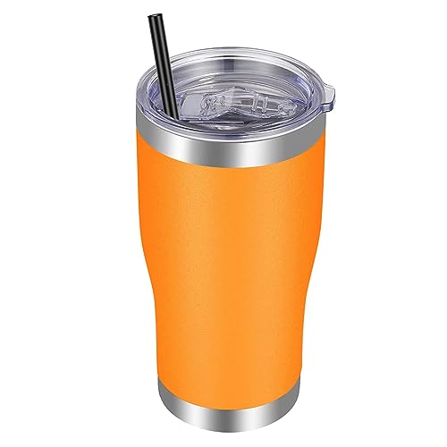 Image of VEGOND 20oz Tumbler Stainless Steel Tumbler Cup with Lid And Straw Vacuum Insulated Double Wall Travel Coffee Mug(Orange 1 Pack)