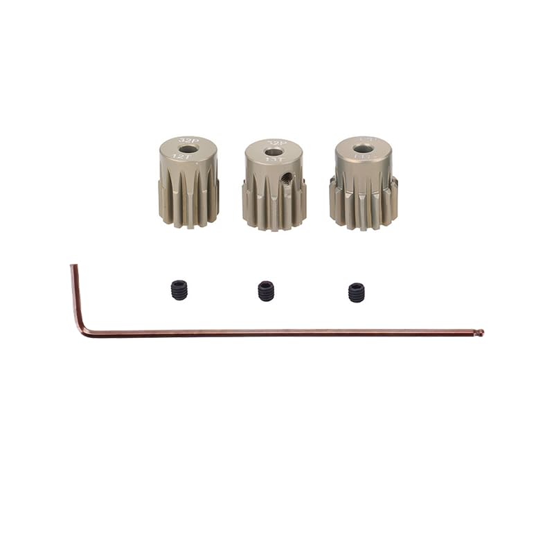 3pcs Set 32P Pinion Gear Assortment (12T to 20T) with Hex Key,Aluminum Alloy for 1/10 RC Car/Truck, 3.175mm Shaft Motor Gear (15T-16T-17T)