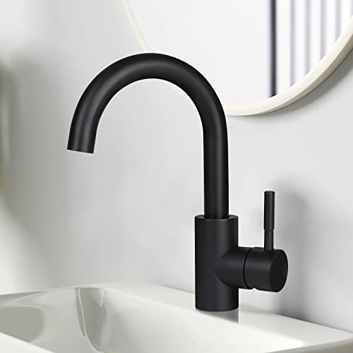 Mursche Grifo de baño para lavabo - Grifos de agua fría negro 360°, giratorio de baja presión, grifo mezclador de acero inoxidable, barra de tracción para baño Cover