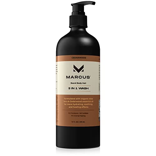 Marcus Cedarwood All Over Wash - 3-in-1 Moisturizing Beard, Body, Hair Wash for Men - Natural Vegan Mens Shower Gel Soap - USA-Made Sulfate-Free Paraben-Free Bodywash for Dry, Sensitive Skin - 500ml