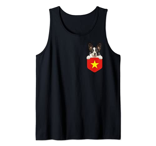 Vietnam Flag Cardigan Welsh Corgi Dog In Pocket Tank Top, Black