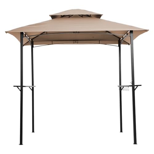 Outdoor Grill Gazebo 8x5 Ft Khaki Double Tier Canopy