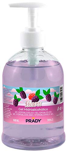 Gel Hidroalcohólico con olor a Mora 500ml Prady - Fabricado en España - 70% de Alcohol con Dosificador - Niños Aroma Golosinas Perfumado Fragancia Desinfectante Manos Bactericida Dispensador Hidrogel Cover