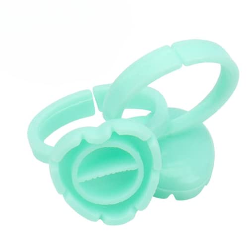 100pcs Glue Rings for Eyelash Extensions - Lash Extension Glue Ring Holder Cup for Professional Lash Tech Supplies – Adjustable, Disposable & Flower Rings for Nail Art, Tattoo & Makeup - GREEN image 2