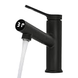 Rubinetto da bagno allungabile, indicatore di temperatura G1/2", miscelatore monocomando per il bagno, miscelatore acqua calda e fredda (nero)