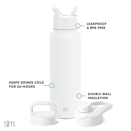 Image of Simple Modern Water Bottle with Straw, Handle, and Chug Lid Vacuum Insulated Stainless Steel Metal Thermos Bottles | Large Leak Proof BPA-Free Flask for Gym | Summit Collection | 40oz, Winter White