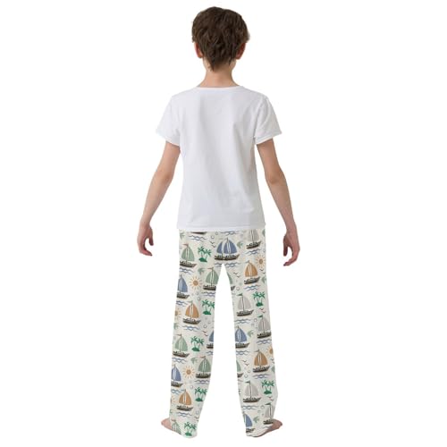 ZZXXB Sailboat Palm Tree Boys Long Pants Soft Trousers Elastic Waist Kids Lounge Bottoms with Pockets S-XL3